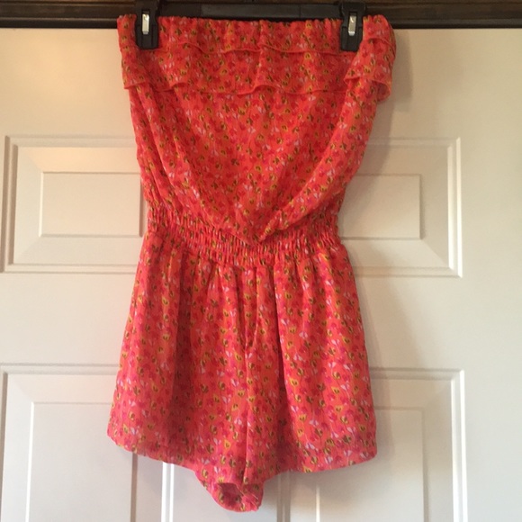 love, Fire Pants - Orange Floral Strapless Romper